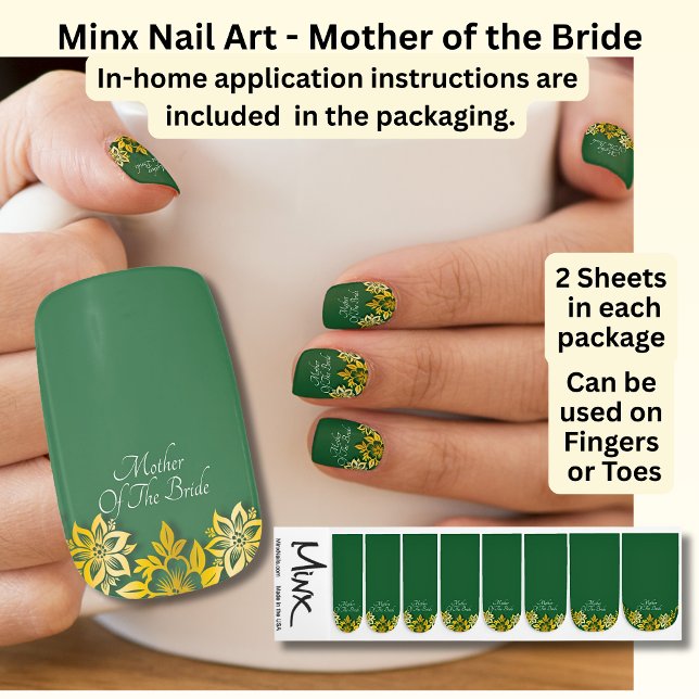 Mother of the Bride, Gold on Emerald Green Wedding Minx Nail Art (Creator Uploaded)