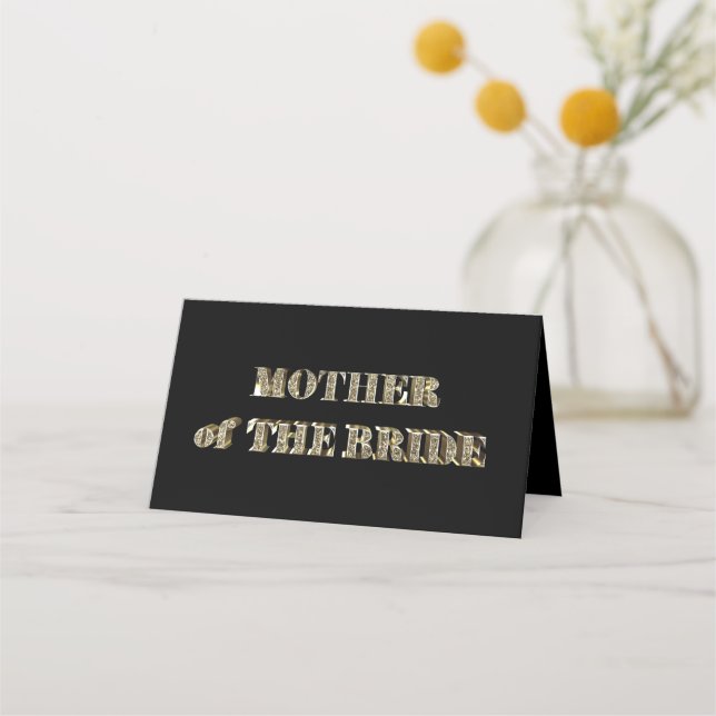 Mother of The Bride Golden Glitter Typography Chic Place Card (Front)