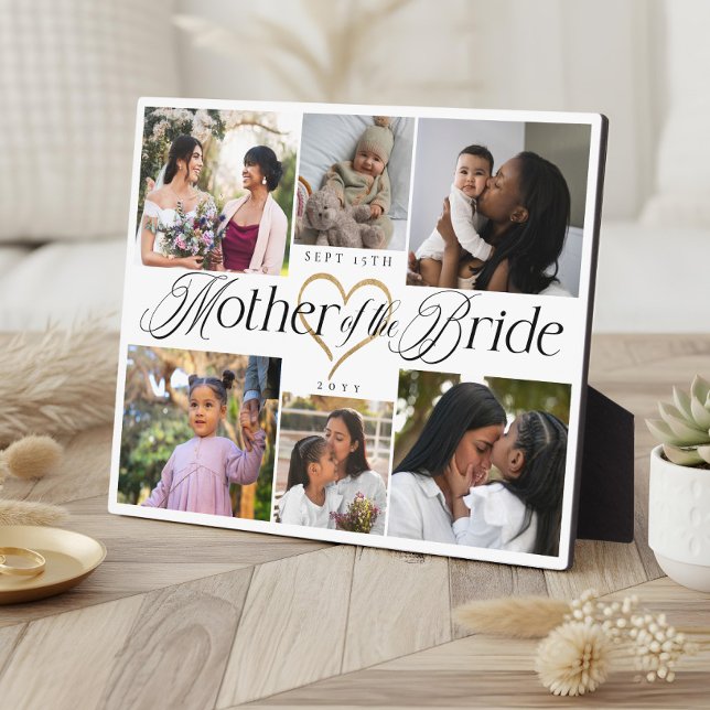 Mother of the Bride Heart Then Now Photo Collage Plaque (Mother of the Bride Heart Then Now Photo Collage Plaque)