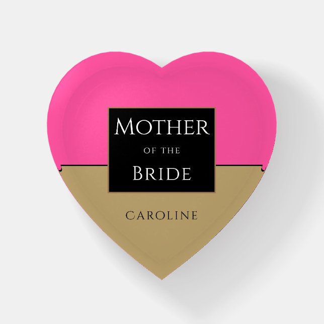Mother of the Bride/Hot Pink/Gold/Black/Name Paperweight (Front)