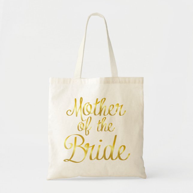 Mother of the Bride in Gold Cursive Tote Bag (Front)