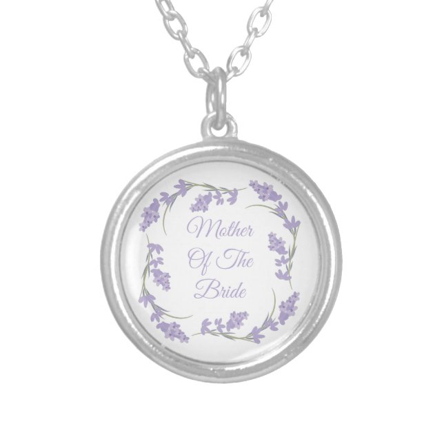 Mother of the Bride Lavender Floral Wreath Silver Plated Necklace (Front)