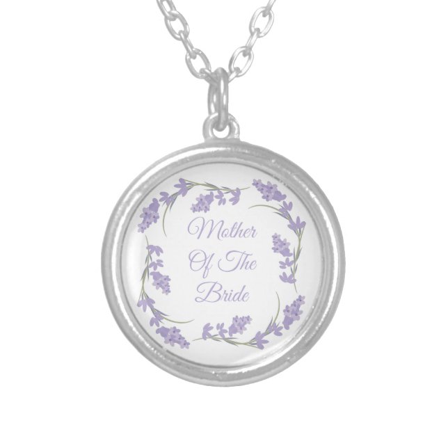 Mother of the Bride Lavender Floral Wreath  Silver Plated Necklace (Front)