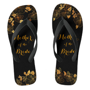 Mother of the Bride Luxury Black & Gold Foliage Flip Flops