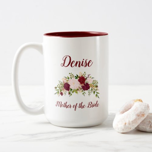 Mother of the Bride Marsala Pink Floral Wedding Two_Tone Coffee Mug