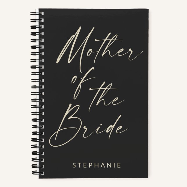 Mother of the Bride Minimalist Personalized Black Notebook (Front)