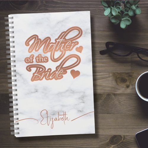 Mother of the Bride Modern Rose Gold Heart Marble Notebook