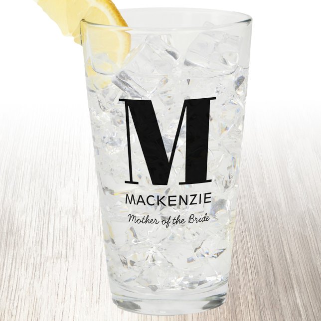 Mother of the Bride Monogram Name Glass (Mother of the Bride personalized monogram glass tumbler)