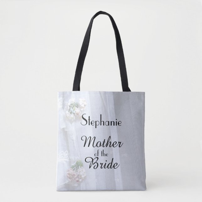 Mother of the Bride, Name, Faux Vintage Lace Tote Bag (Front)