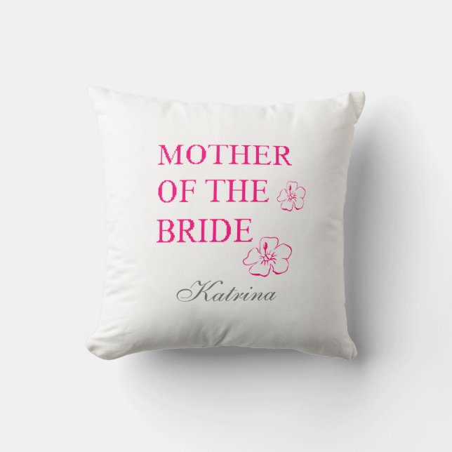 Mother Of The Bride Name Monogram Tropical Floral Throw Pillow (Front)