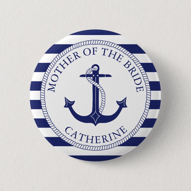 Mother of the Bride Nautical Anchor Navy Wedding Button (Front)