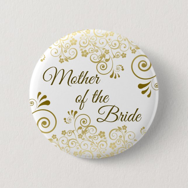 Mother of the Bride Ornate Gold Filigree Wedding Button (Front)