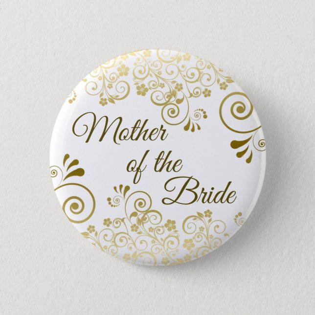 Mother of the Bride Ornate Gold Filigree Wedding Button (Front)