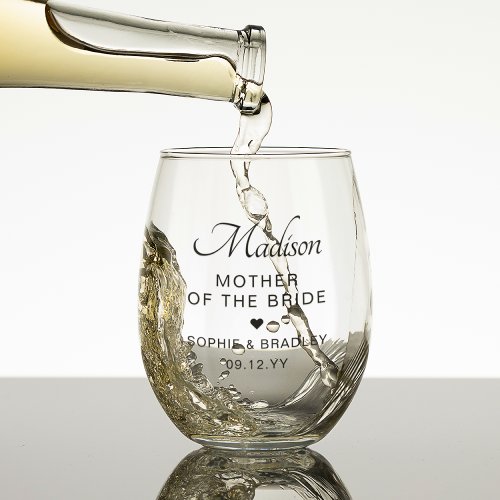Mother Of The Bride Personalised Wedding Party Stemless Wine Glass
