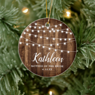 Mother of the Bride Personalized Rustic Woodgrain Ceramic Ornament