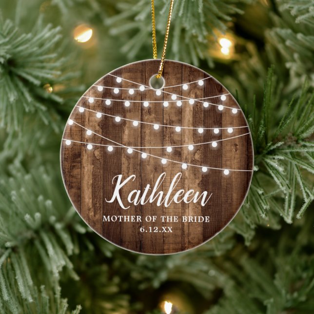 Mother of the Bride Personalized Rustic Woodgrain Ceramic Ornament (Tree)