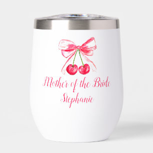 Mother of the Bride Pink Bow Coquette Wedding Thermal Wine Tumbler