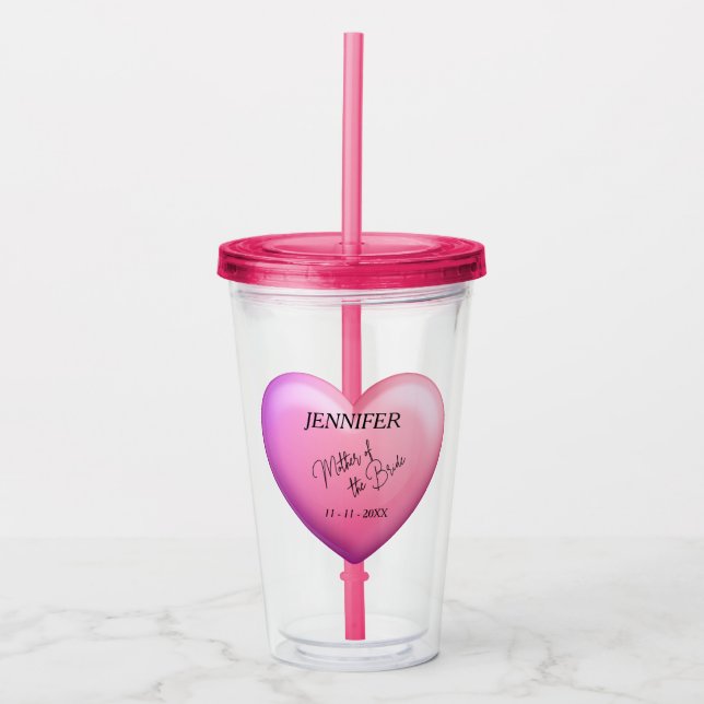 Mother of the Bride Pink Bridal Party Personalized Acrylic Tumbler (Front)