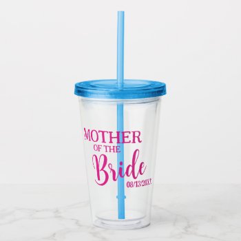 Mother Of The Bride Pink Custom Bridal Party Acrylic Tumbler by FidesDesign at Zazzle