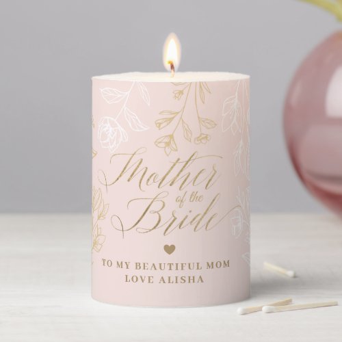 Mother of the Bride  Pink Floral Pattern Wedding Pillar Candle