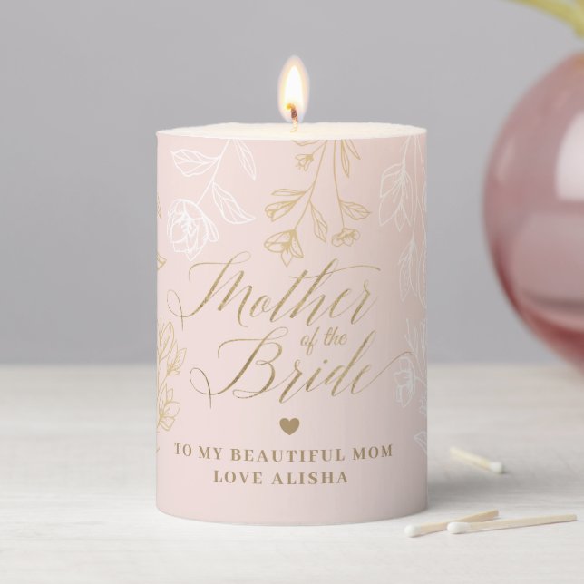 Mother of the Bride | Pink Floral Pattern Wedding Pillar Candle (In Situ)