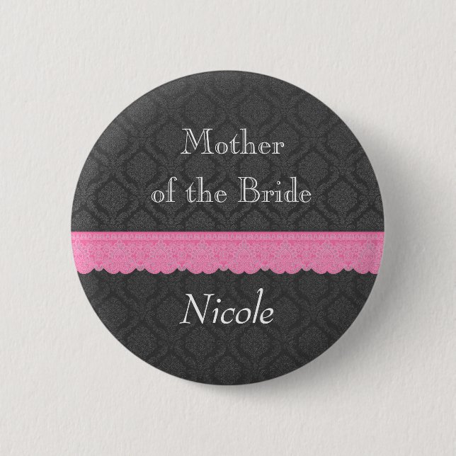 Mother of the Bride Pink Lace Gray Damask Y32 Button (Front)