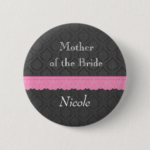 Mother of the Bride Pink Lace Gray Damask Y32 Button
