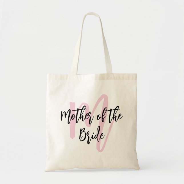 mother of the bride,pink monogram minimalist tote bag (Front)