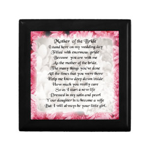 Mother of the Bride Poem - Pink Floral Design Keepsake Box