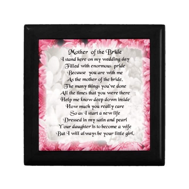 Mother of the Bride Poem - Pink Floral Design Keepsake Box (Front)