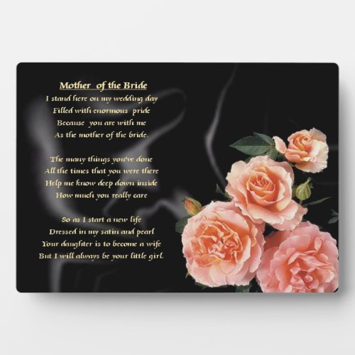 Mother of the Bride  Poem _ Pink Flowers Plaque