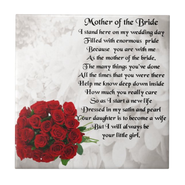 Mother of the Bride Poem - Red Roses Ceramic Tile (Front)