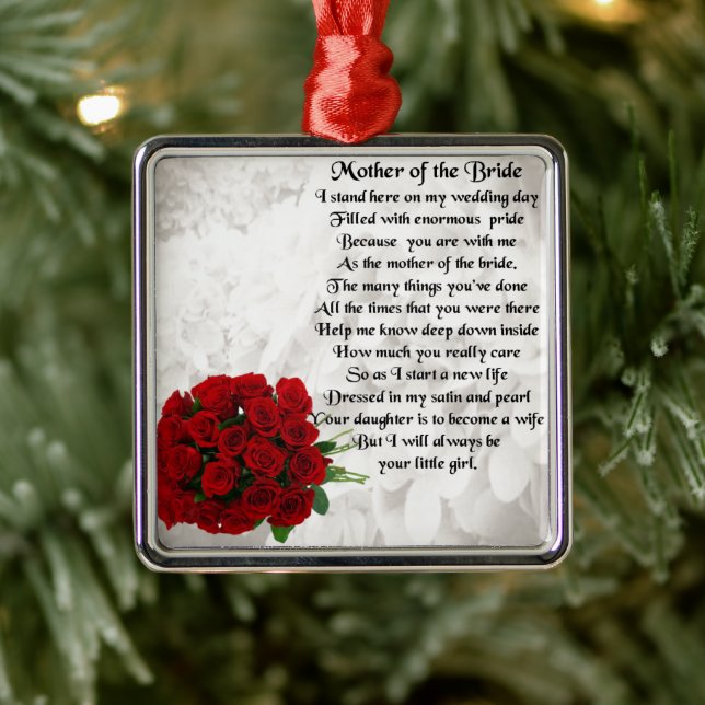 Mother of the Bride Poem Red Roses Metal Ornament Zazzle