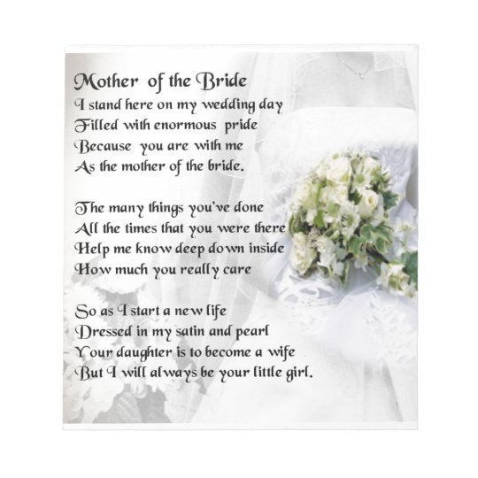 Mother of the Bride Poem Wedding Bouquet Design Notepad | Zazzle.com