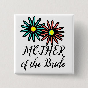 Mother of the Bride Pretty Turquoise Coral Flowers Button