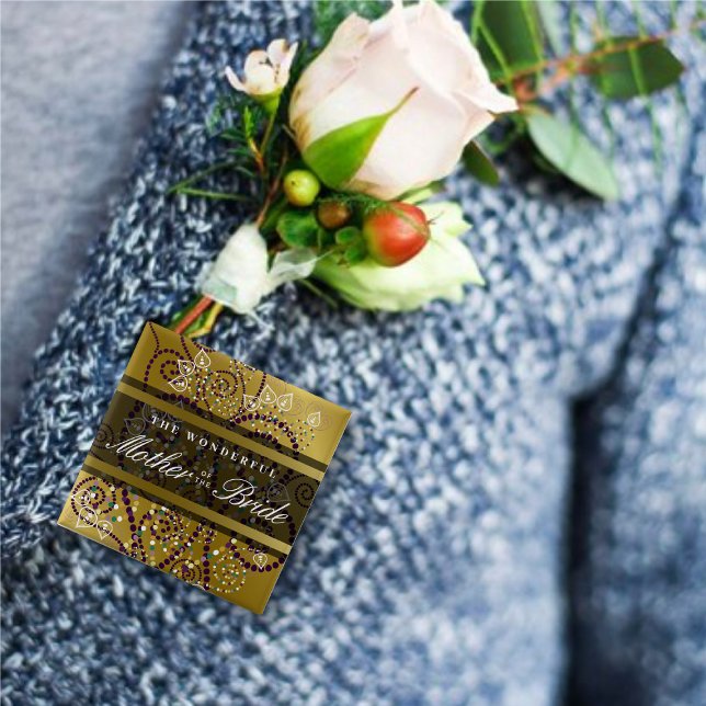 MOTHER OF THE BRIDE Purple Boho Spirals Wedding Button (MOTHER OF THE BRIDE Purple Boho Dots Spirals Stylish Gold Wedding Pinback Button @ fat_fa_tin)