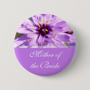 Mother of the bride, purple daisy flower wedding button