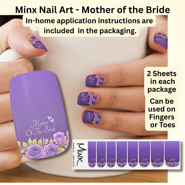 Mother of the Bride, Purple Mauve Flowers & White Minx Nail Art (Creator Uploaded)