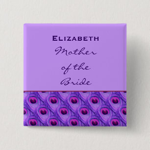 Mother of the Bride Purple Peacock Custom Name Button