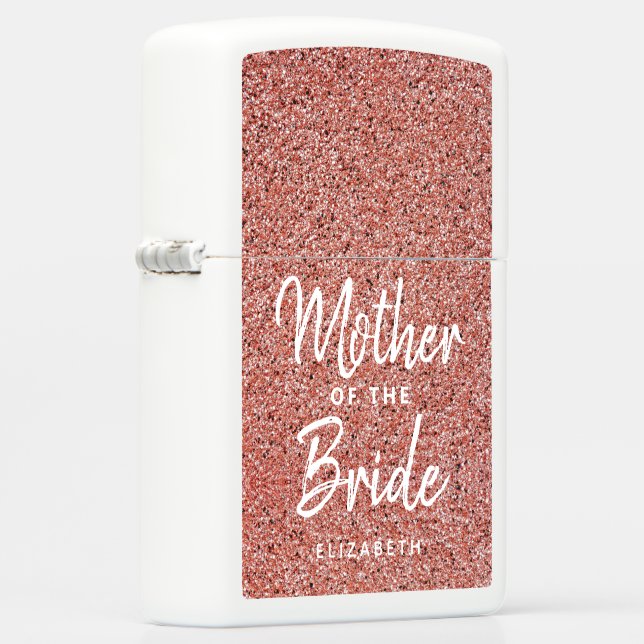 Mother of the Bride Rose Gold Glitter Personalized Zippo Lighter (Right)