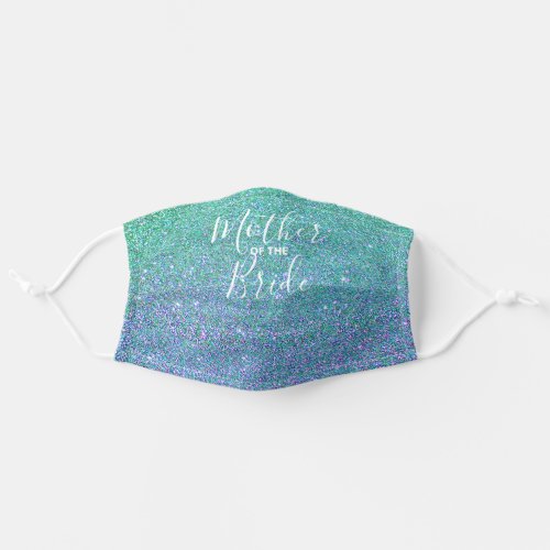 Mother of the Bride Script Teal Blue Glitter Adult Cloth Face Mask