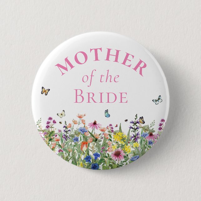 Mother of the Bride - Summer Floral & Butterflies Button (Front)
