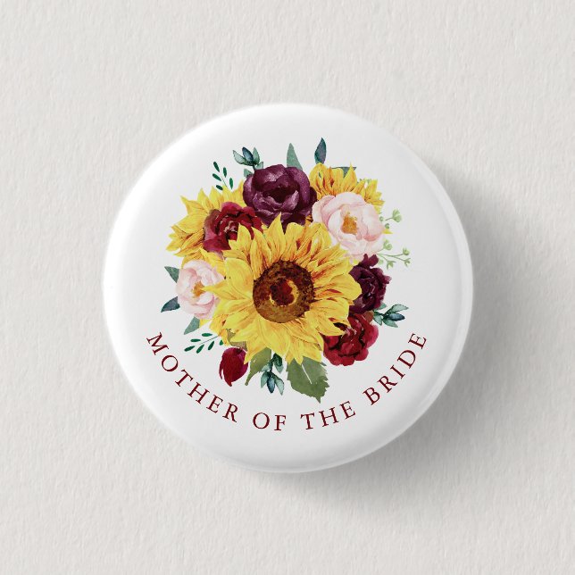 Mother of the Bride Sunflower Fall Floral Button (Front)