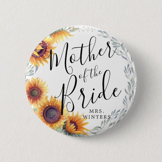 Mother of the Bride | Sunflower Florals Wedding Button (Front)