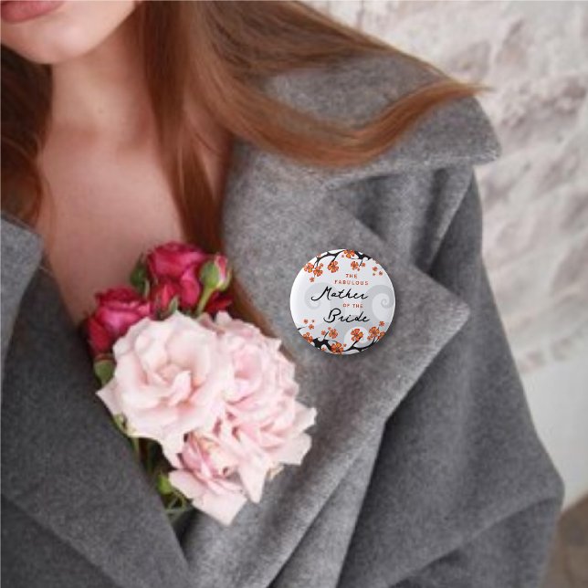 MOTHER OF THE BRIDE Tropical Flower Swirls Wedding Pinback Button (MOTHER OF THE BRIDE Hibiscus Fusion / Tropical Flowers Swirls Wedding Pinback Button @ fat_fa_tin)