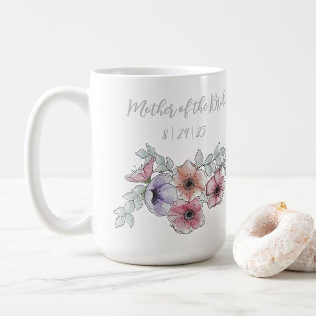 Mother of the Bride Watercolor Botanical Mug (With Donut)