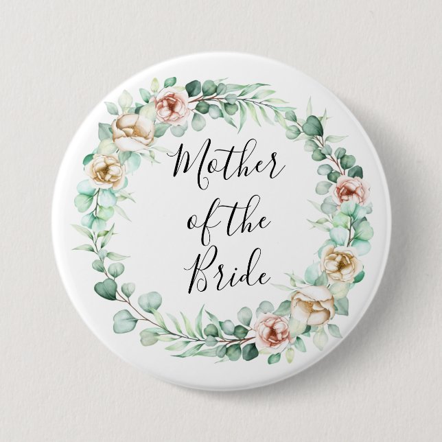 mother of the bride ,watercolor eucalyptus wreath  button (Front)
