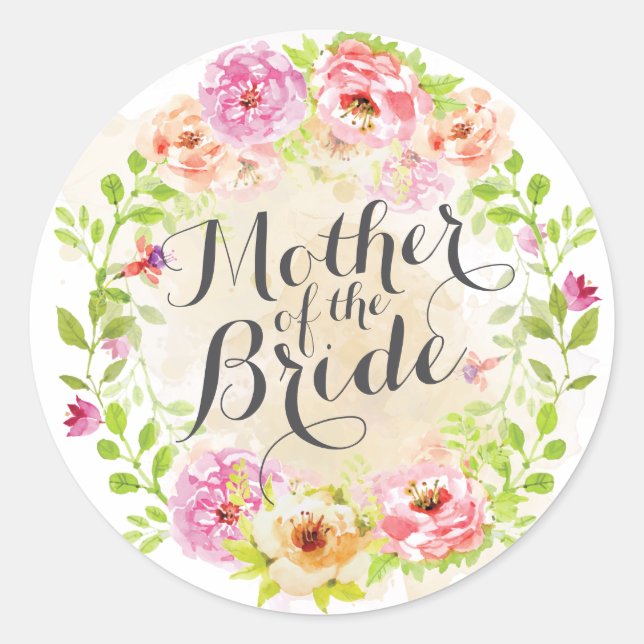 Mother of the Bride Watercolor Wedding Sticker (Front)