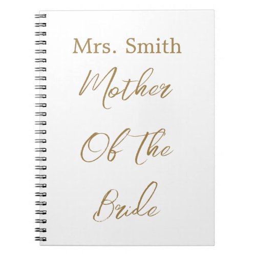 Mother Of The Bride Wedding Gift Favor Gold White Notebook