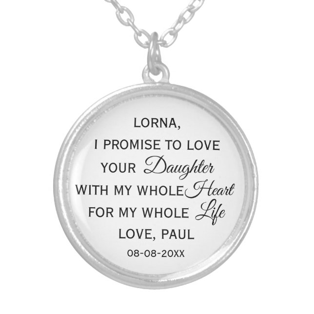 Mother of the Bride Wedding Gift From Groom Silver Plated Necklace (Front)